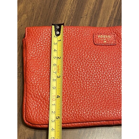 Fossil "Mimi" Red Pebbled Leather Top Zip Clutch Ciossbody Purse Thin Strap - Picture 13 of 16